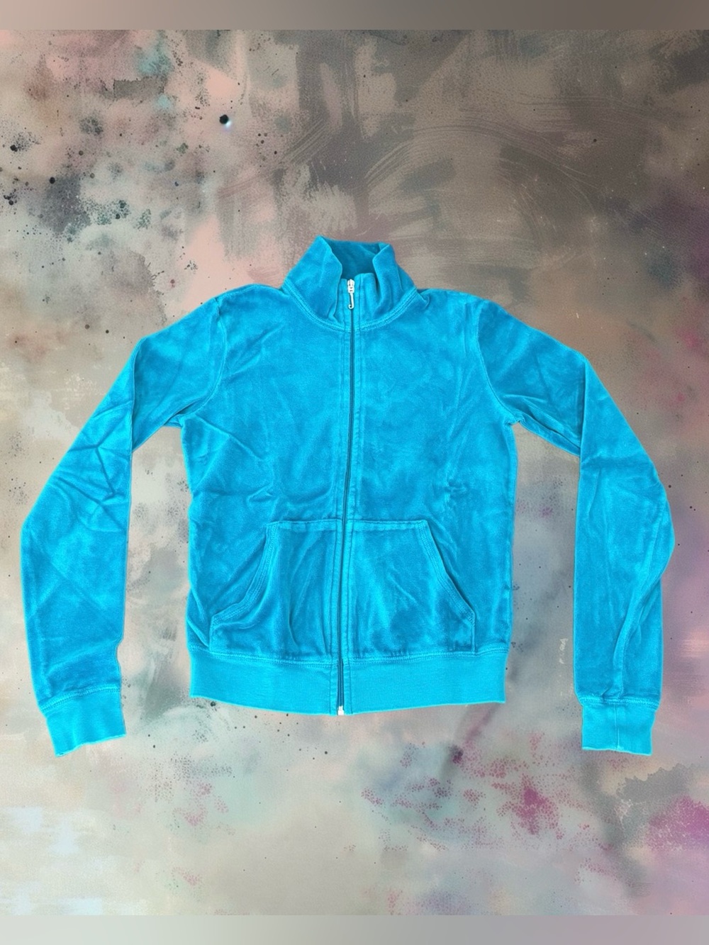 Juicy Couture Women’s Turquoise Blue Velour Zip-Up Track Jacket Size Small